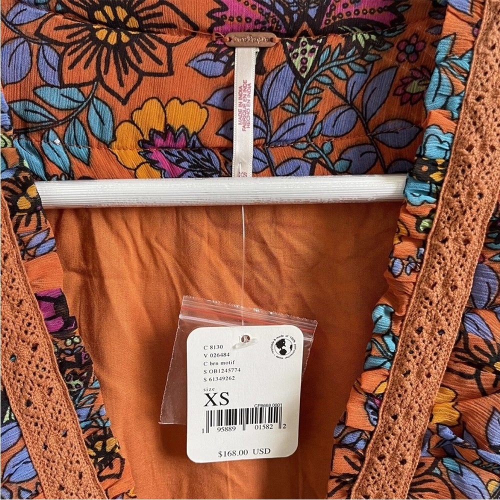 NWT FREE PEOPLE CASSIS PRINTED EMBROIDERED TIERED MAXI DRESS SIZE XS - Picture 4 of 4